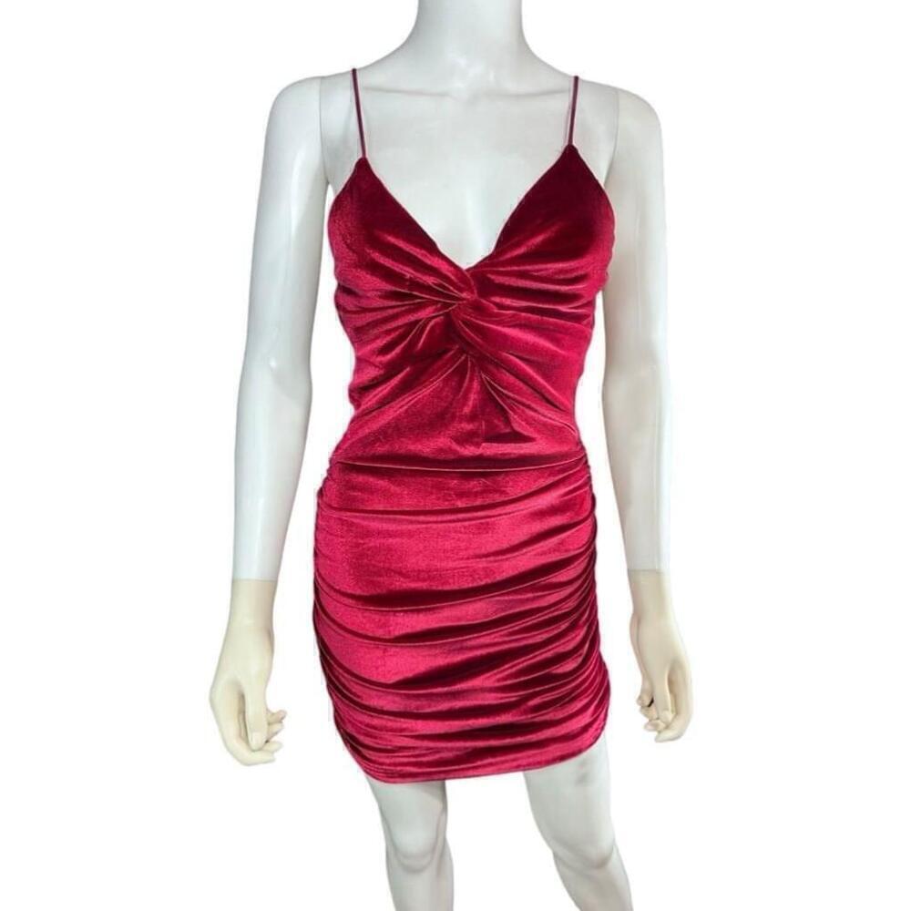 Lucy in the Sky Red Velvet Ruched Mini Dress Medium